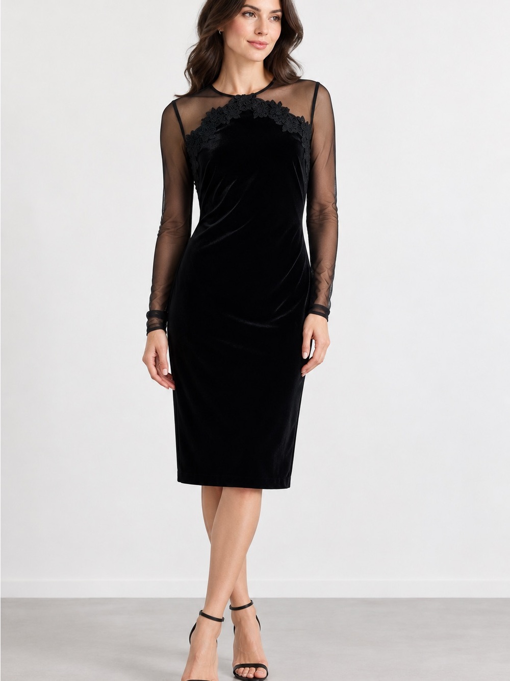 New Vince Camuto Floral Appliqué Long Sleeve Velvet Cocktail Dress – Size 14